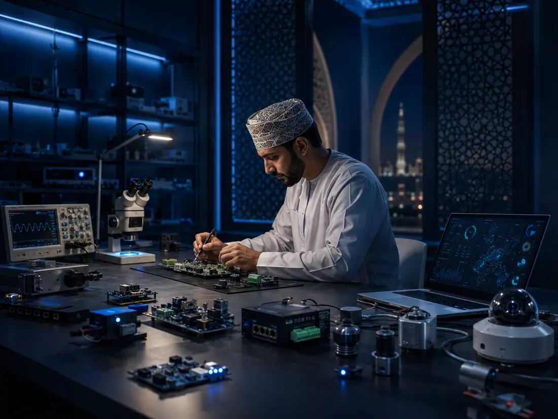 A Vextron engineer assembling control boards on the hardware bench
